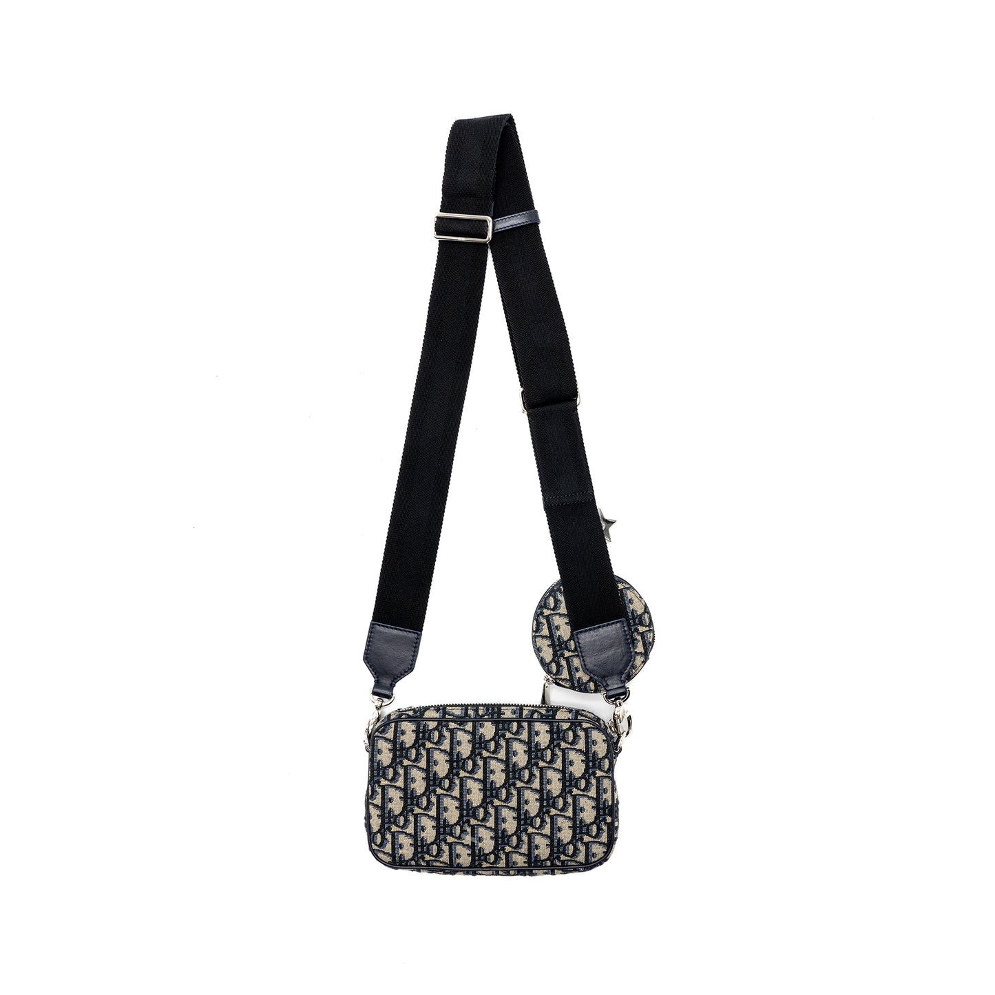Dior 3 in 1 mini zipper pouch with strap blue jacquard
