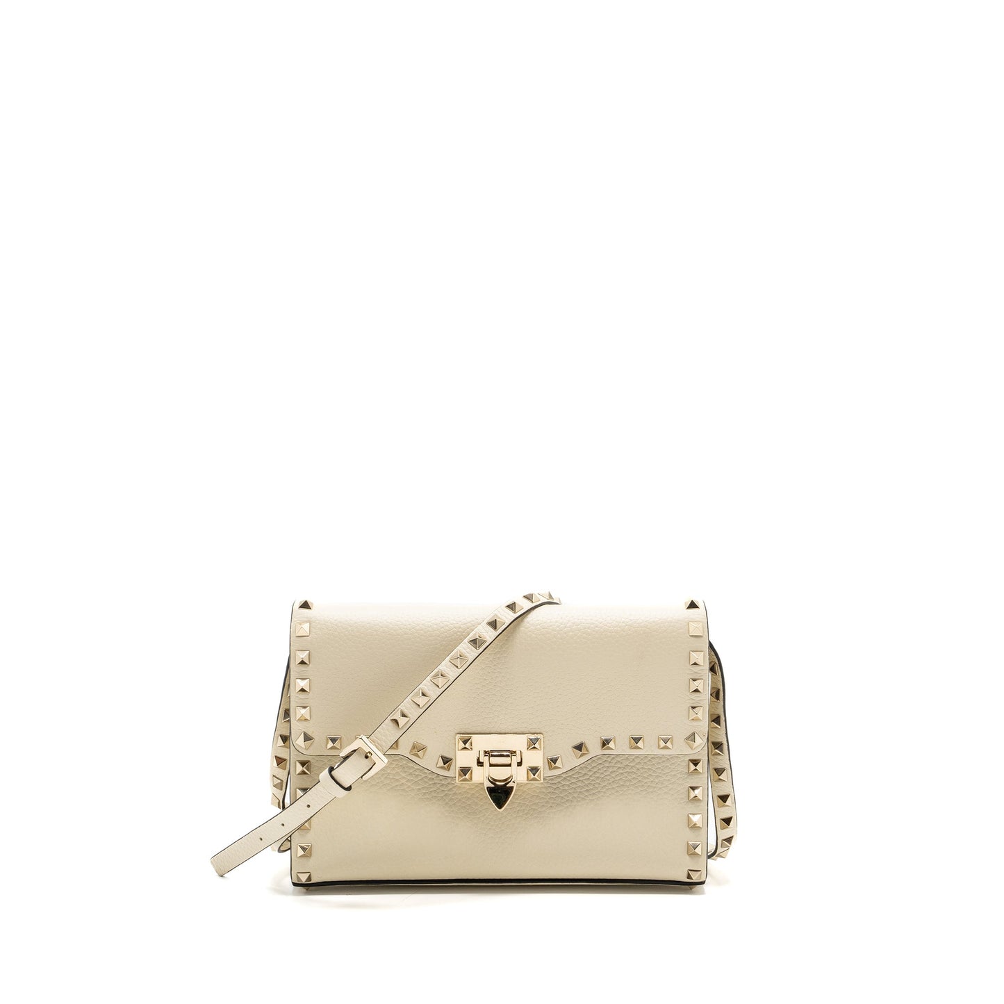 Valentino Small Rockstud crossbody bag grained calfskin light ivory LGHW