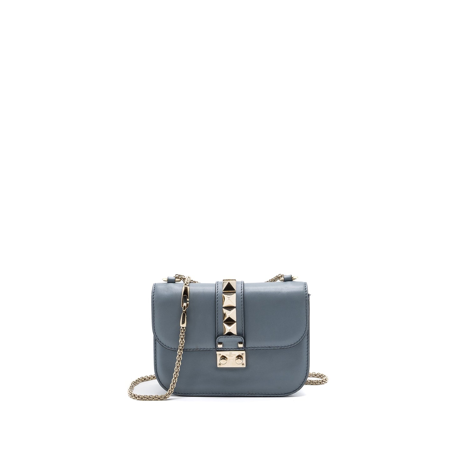 Valentino Garavani Rockstud Glam Lock Chain Bag Leather Light Blue LGHW