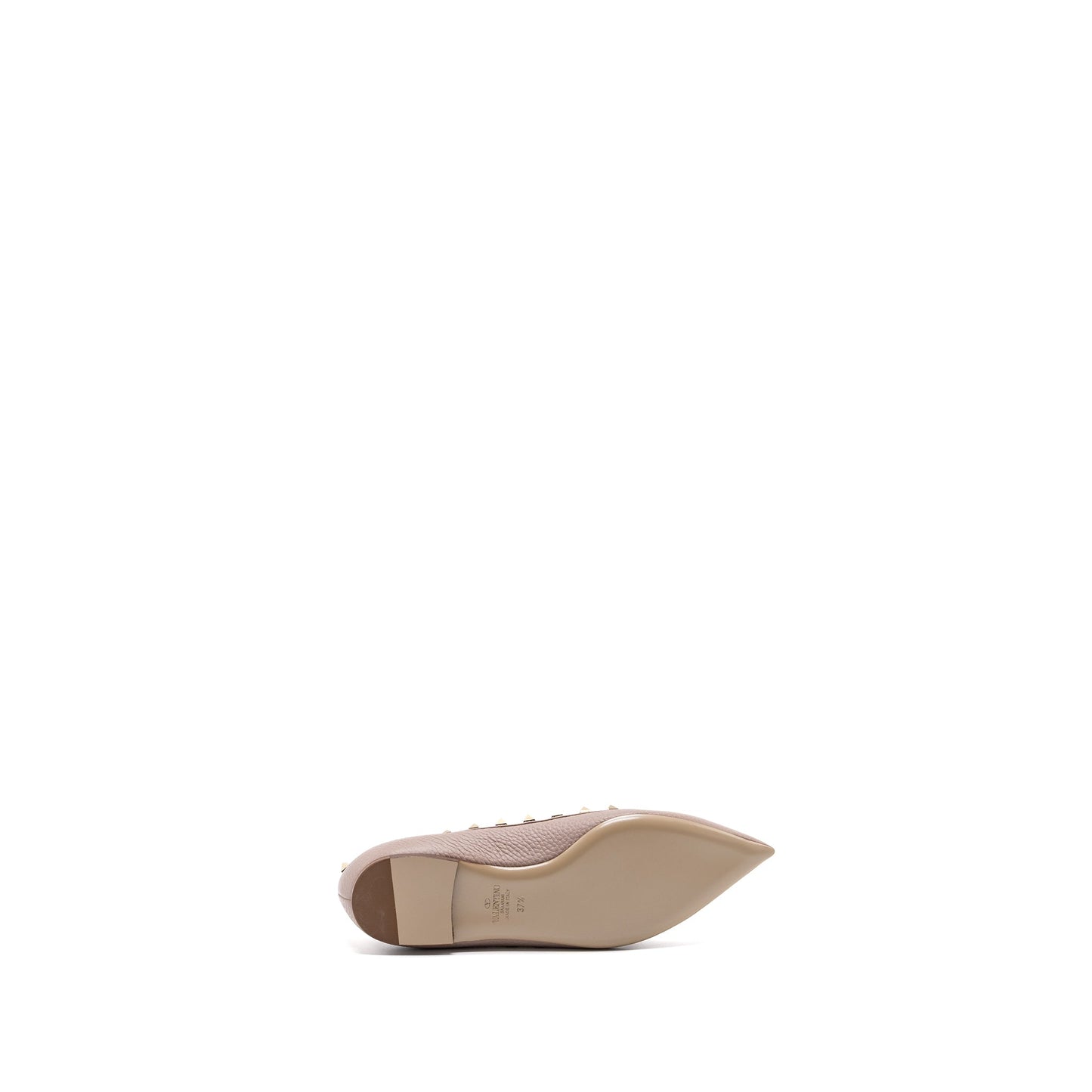 Valentino Size 37.5 Rockstud Flats Calfskin Nude GHW