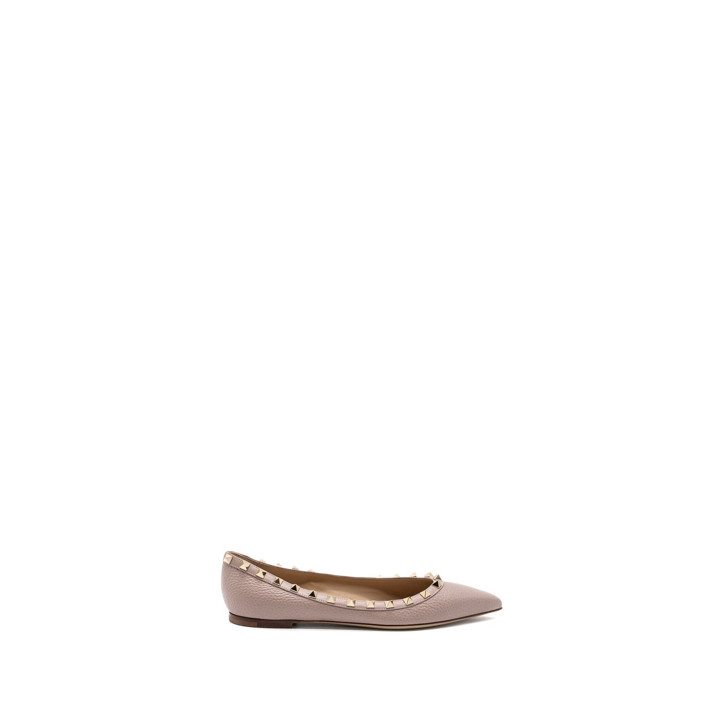 Valentino Size 37.5 Rockstud Flats Calfskin Nude GHW