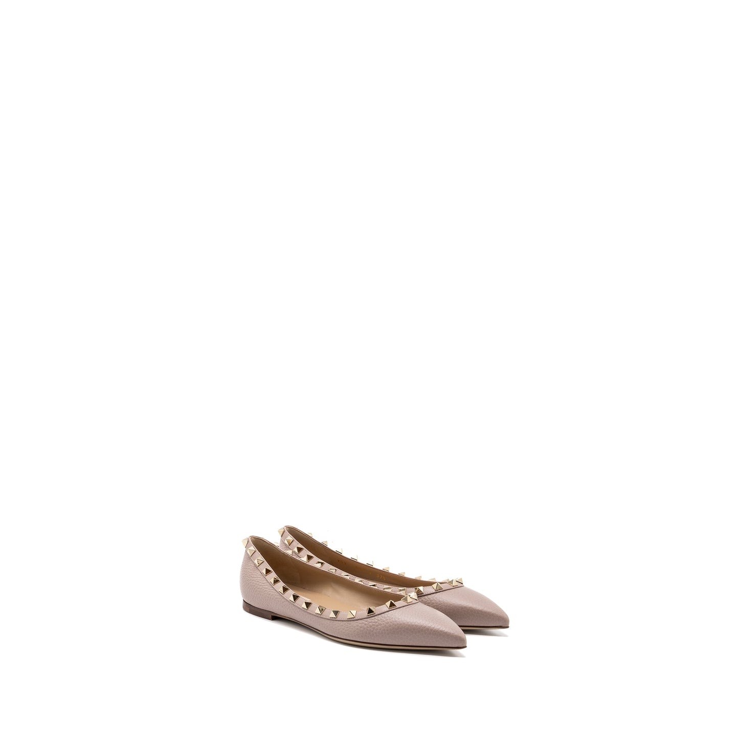 Valentino Size 37.5 Rockstud Flats Calfskin Nude GHW