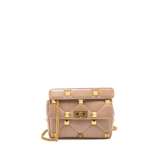 Valentino Medium Roman Stud Shoulder Bag Nappa Poudre GHW