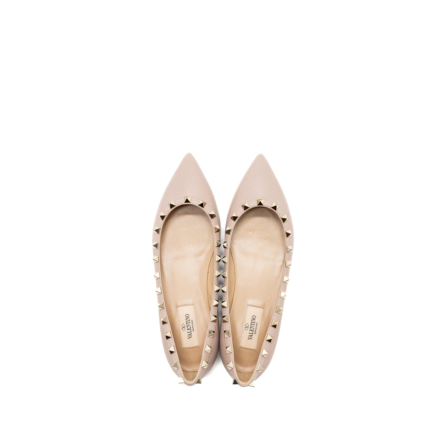 Valentino Size 37.5 Rockstud Flats Calfskin Nude GHW