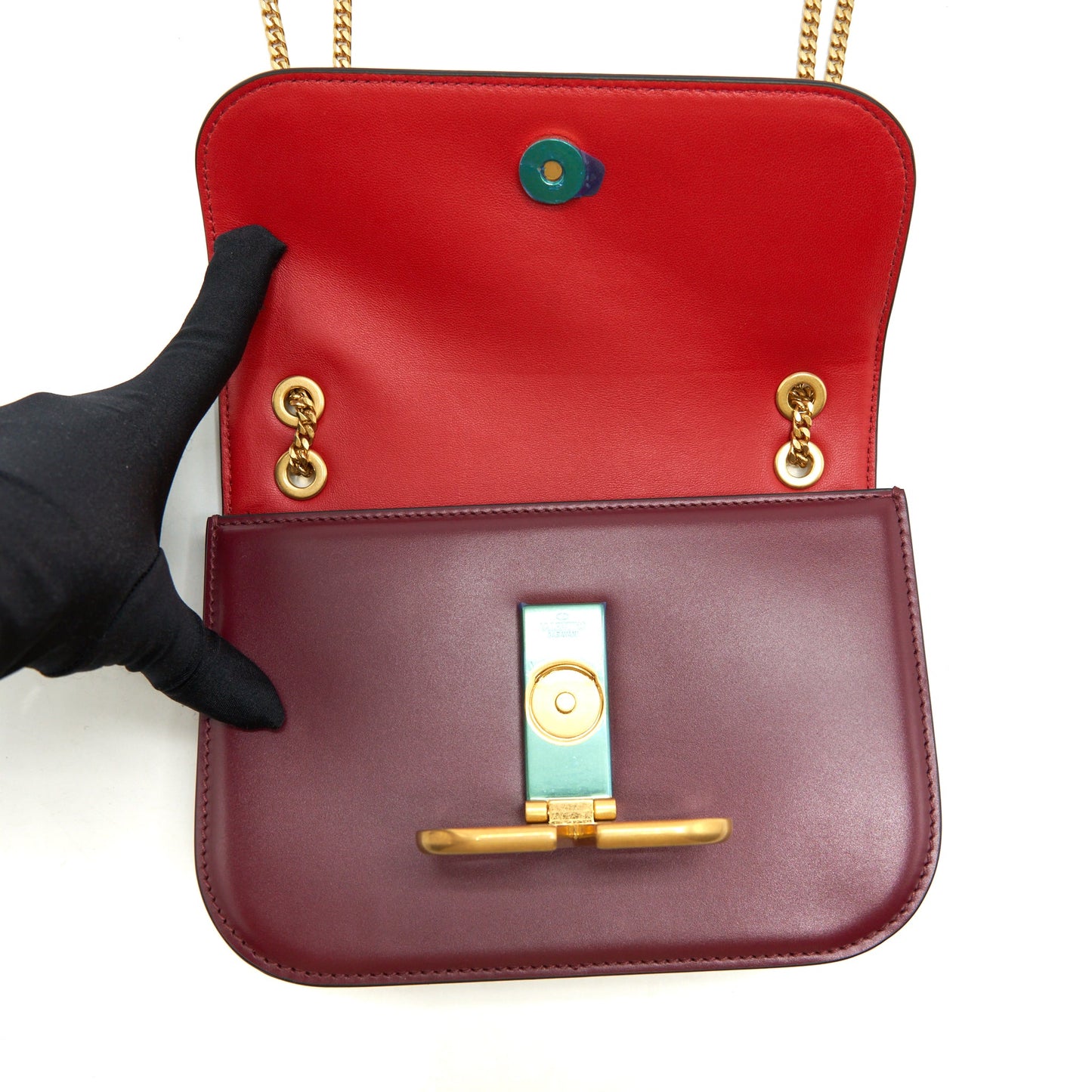 Valentino Vlogo Small Chain Shoulder Bag Calfskin Dark Red GHW