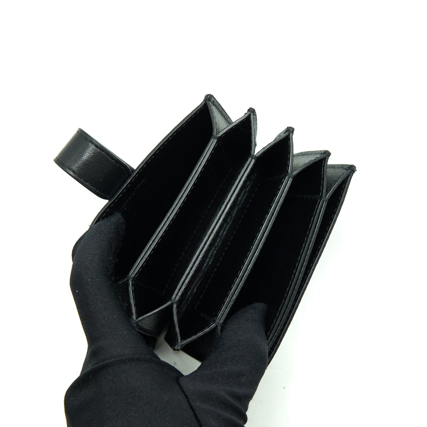 Celine Accordeon Card Holder Grained Calfskin Black