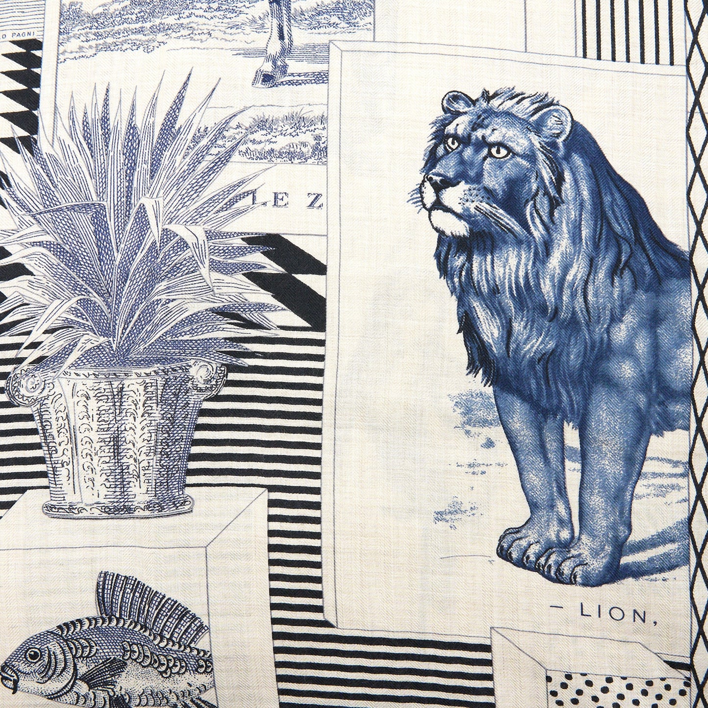Hermes 140cm Cashmere And Silk Grand Theatre Nouveau Naturel/Marine/Noir