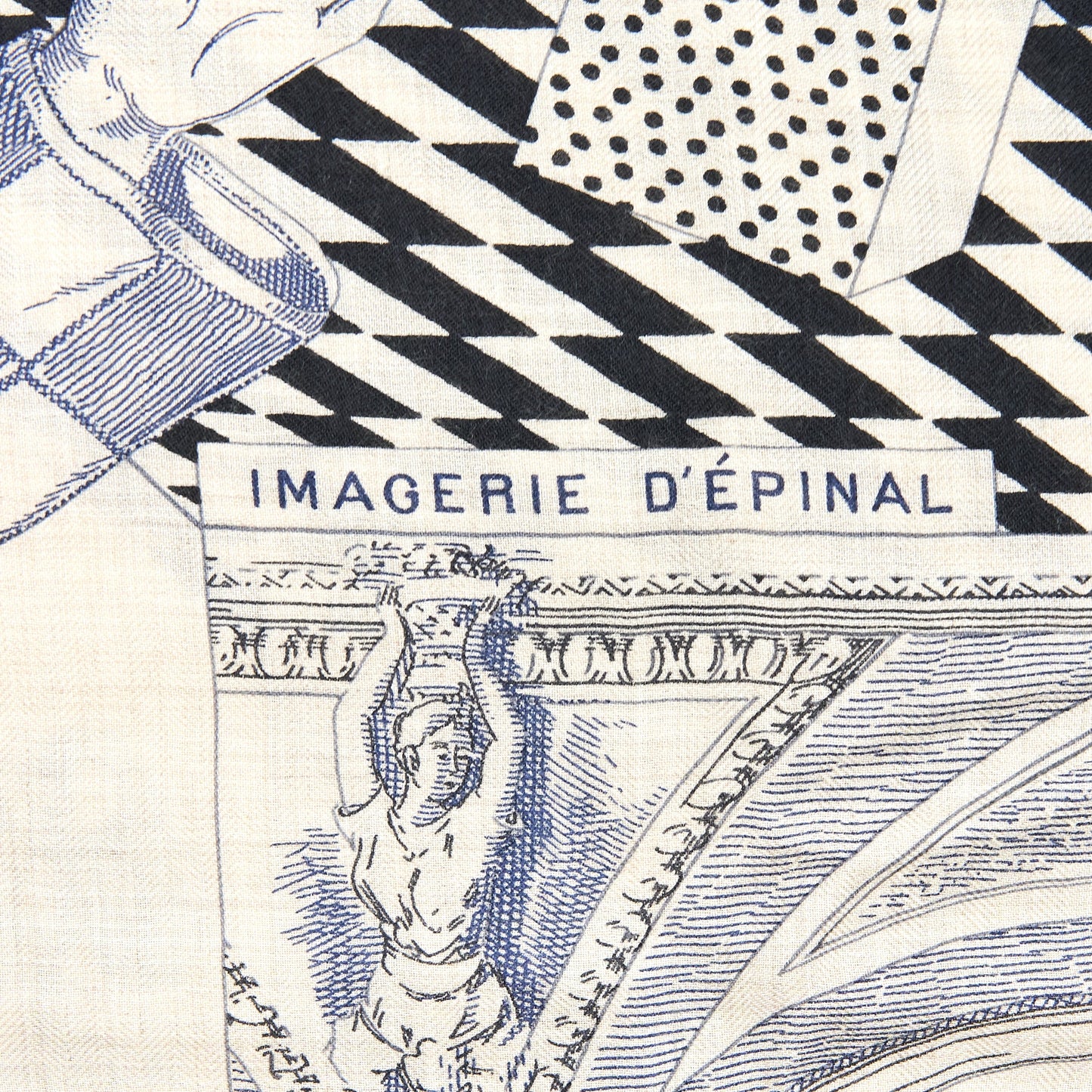 Hermes 140cm Cashmere And Silk Grand Theatre Nouveau Naturel/Marine/Noir