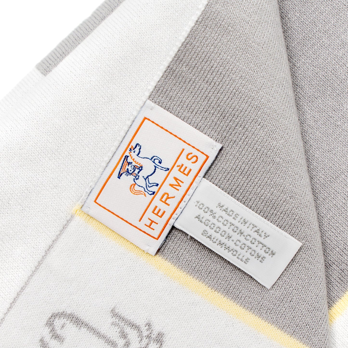 Hermes 70x100 Plaid Maille Cabriole Baby Blanket Coton Gris Perle