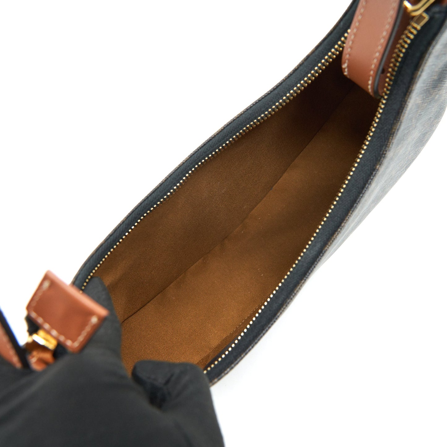 CELINE AVA BAG IN TRIOMPHE CANVAS AND CALFSKIN TAN