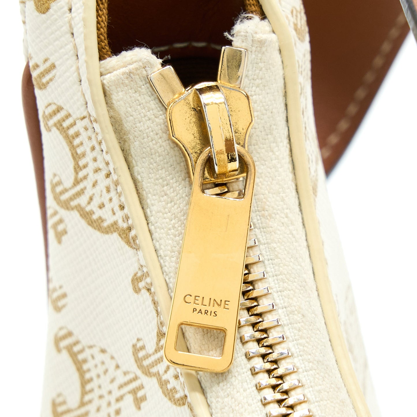 Celine Ava Bag In Triomphe Canvas And Calfskin White