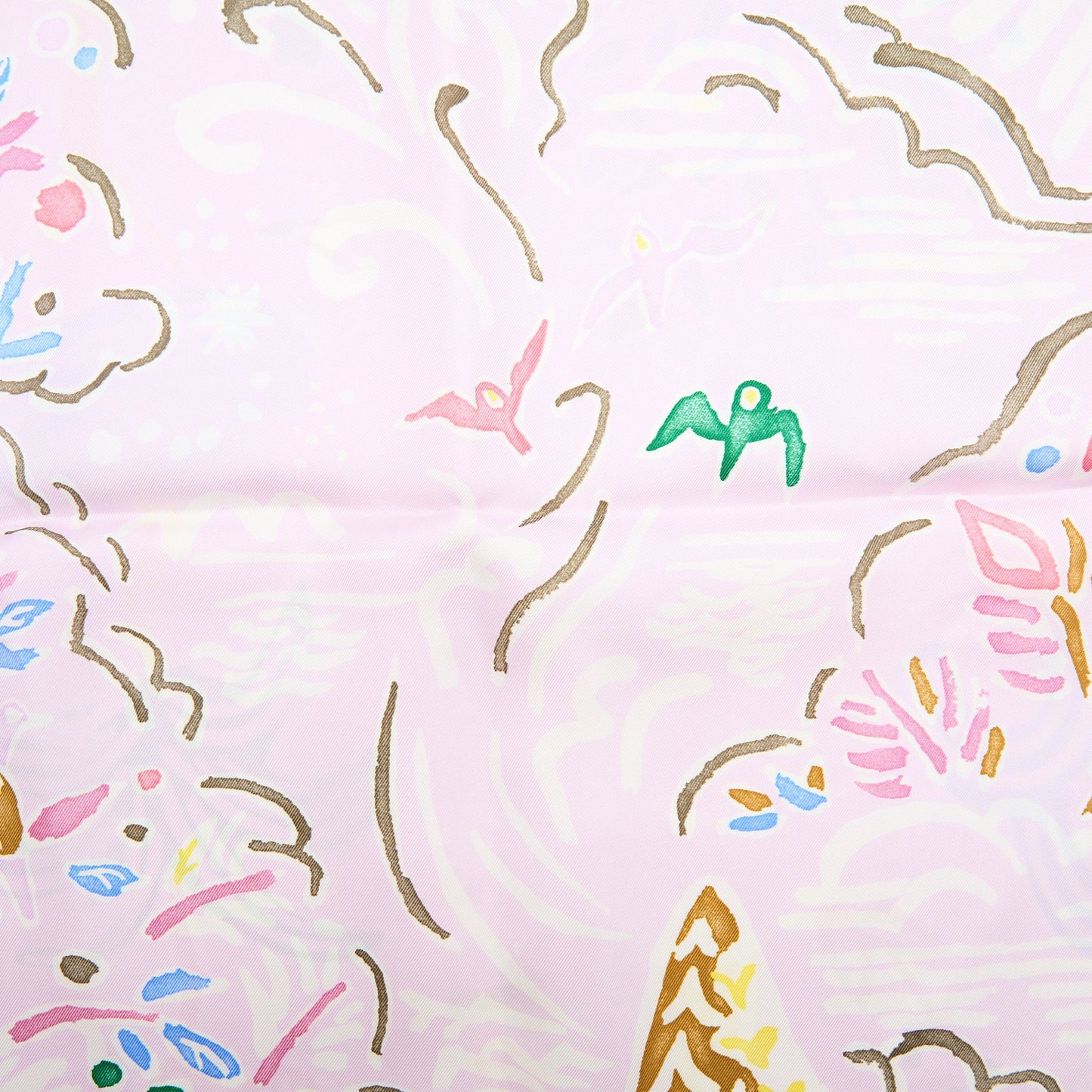 Hermes 90cm Isola di Primavera Silk Scarf Rose Pâle/Bleu/Jaune