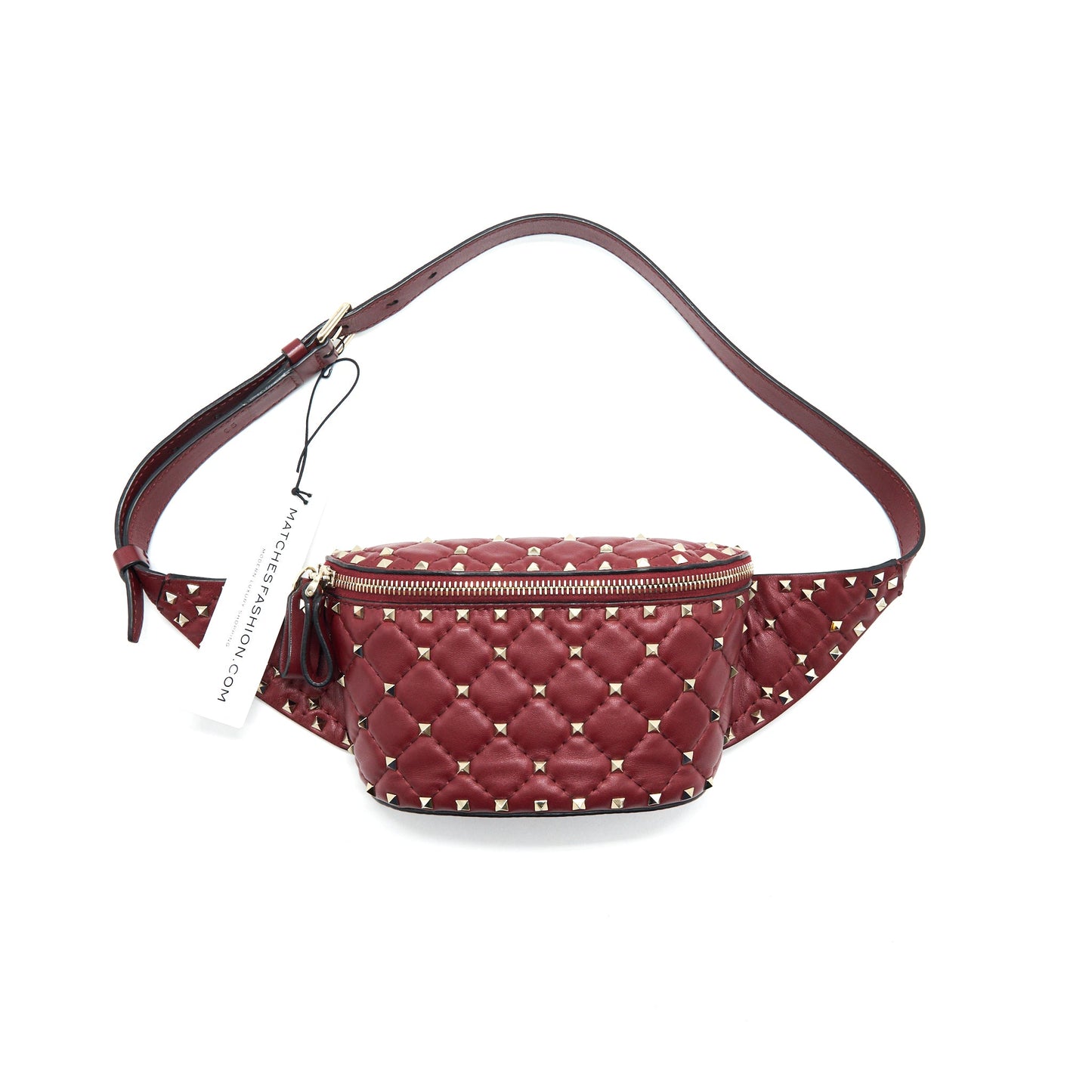 VALENTINO Rockstud Spike Quilted-leather Belt Bag Burgundy 95cm