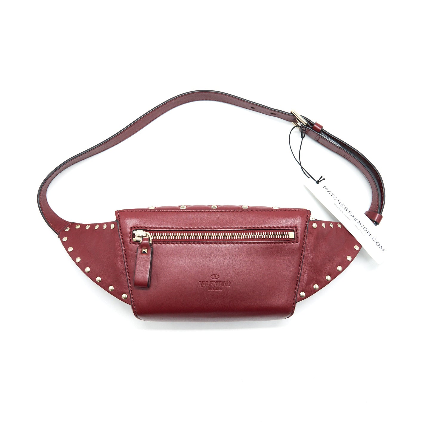 VALENTINO Rockstud Spike Quilted-leather Belt Bag Burgundy 95cm