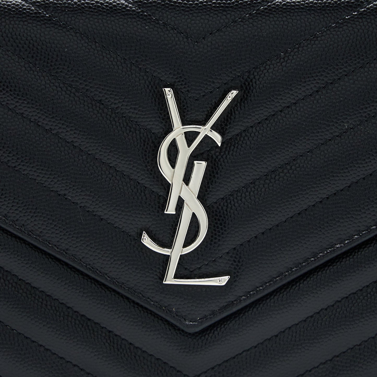Saint Laurent/YSL Envelop Chain Wallet Grained CalfSkin Black SHW
