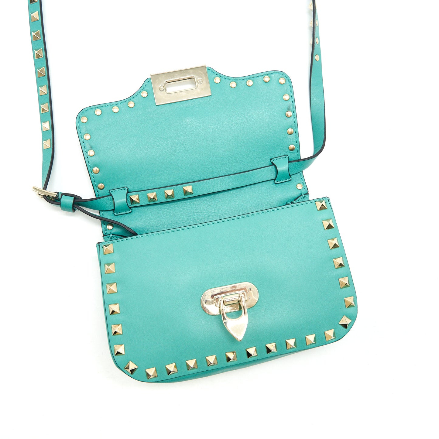 VALENTINO SMALL ROCKSTUD CROSSBODY FLAP BAG GREEN