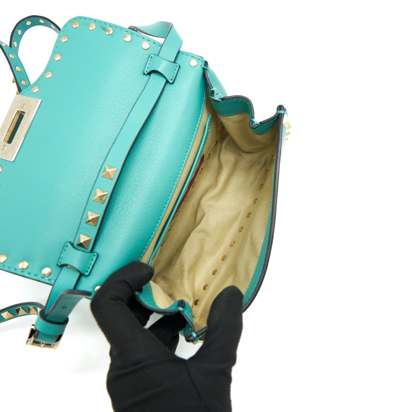 VALENTINO SMALL ROCKSTUD CROSSBODY FLAP BAG GREEN