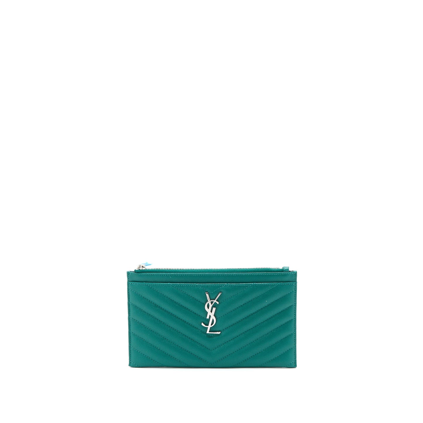 Saint Laurent Cassandra Matelasse Zipped Pouch Grained Calfskin Green SHW