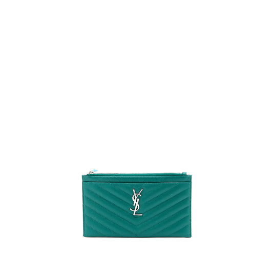 Saint Laurent Cassandra Matelasse Zipped Pouch Grained Calfskin Green SHW