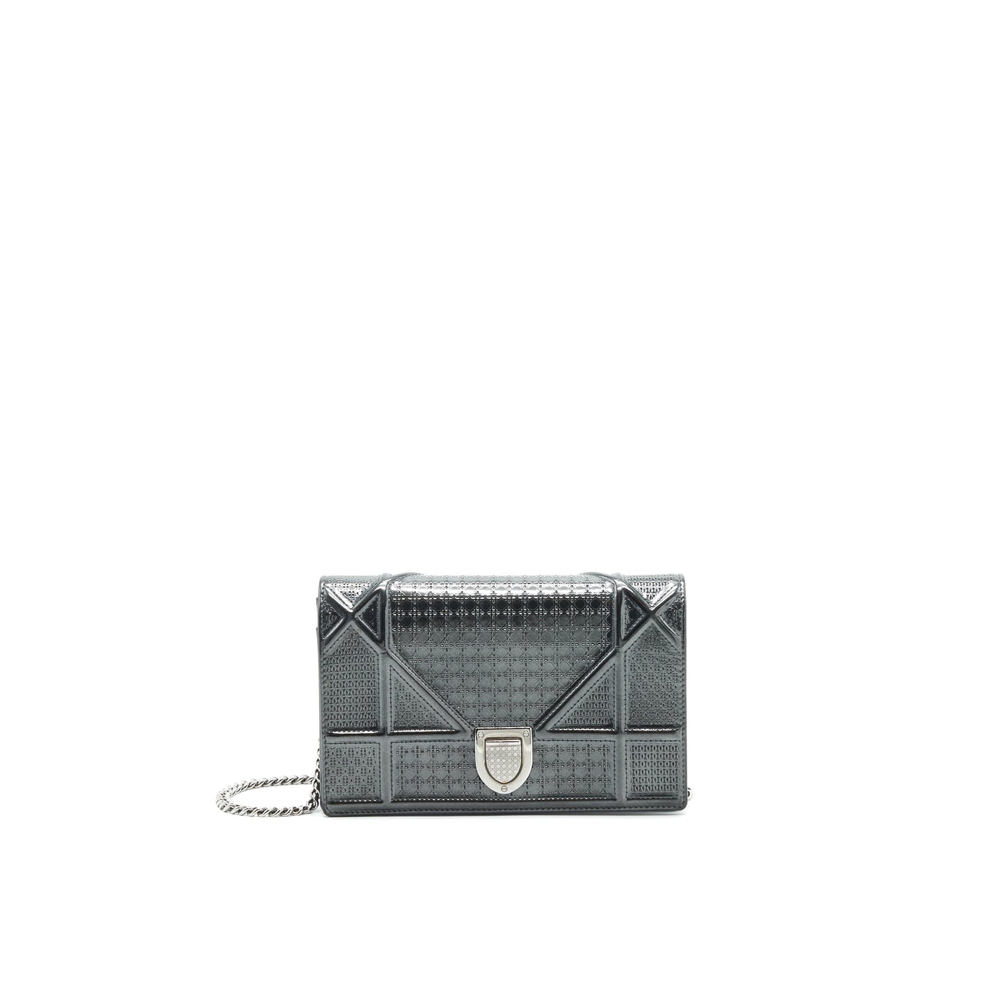 CHRISTIAN DIOR DIORAMA WALLET ON CHAIN METALLIC BLACK