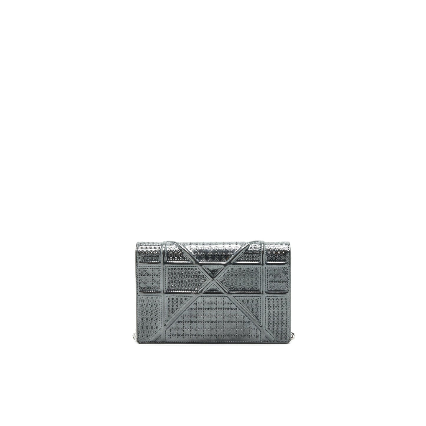 CHRISTIAN DIOR DIORAMA WALLET ON CHAIN METALLIC BLACK