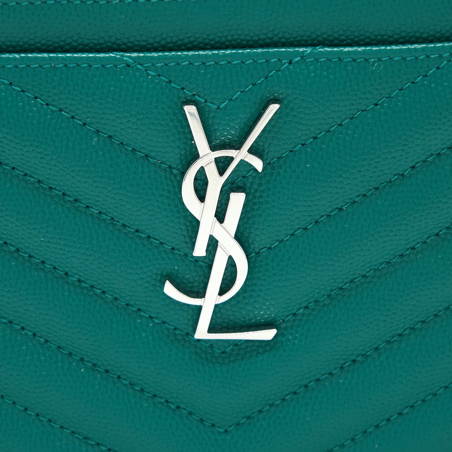 Saint Laurent Cassandra Matelasse Zipped Pouch Grained Calfskin Green SHW