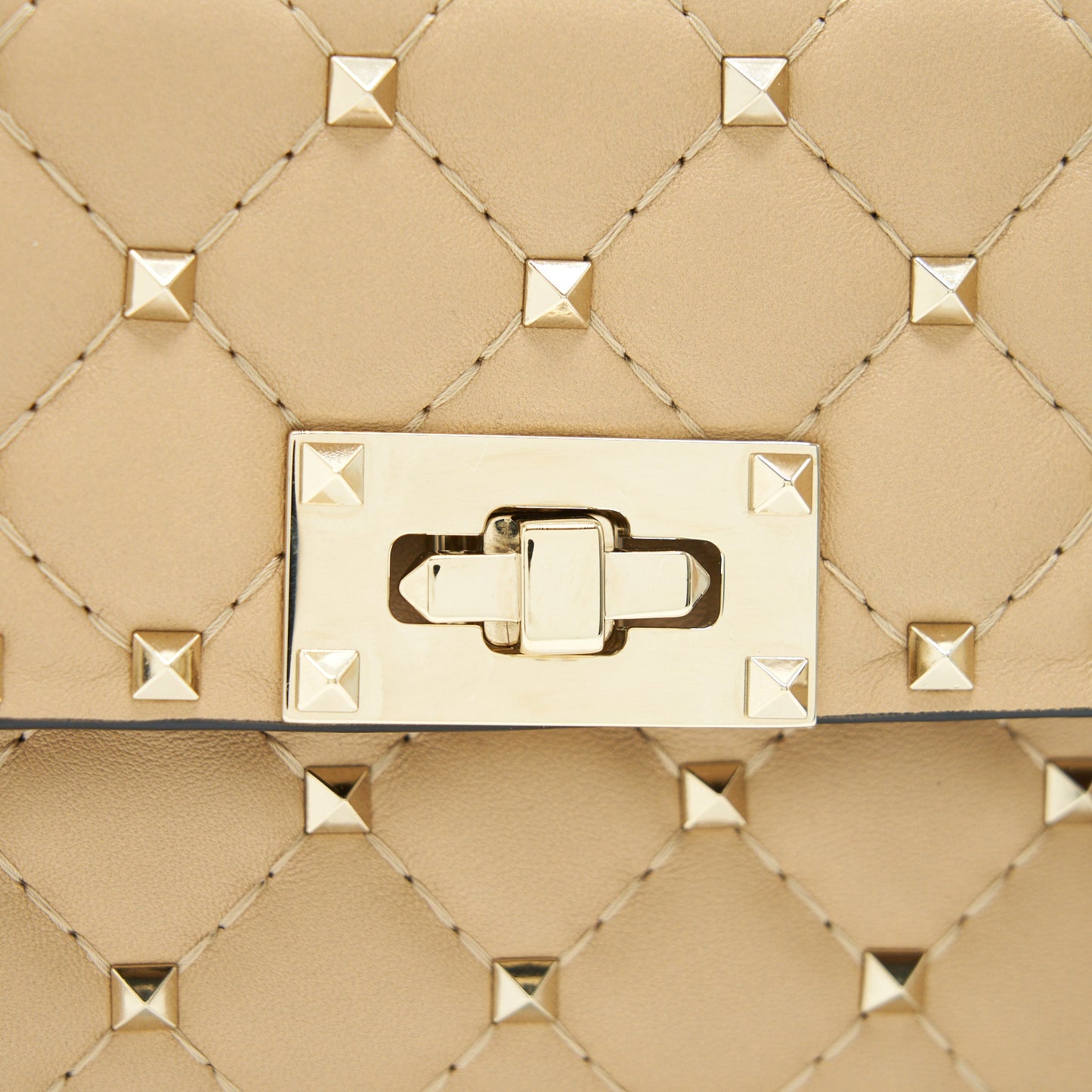 Valentino Garavani Small Rockstud Spike Shoulder Bag Beige LGHW