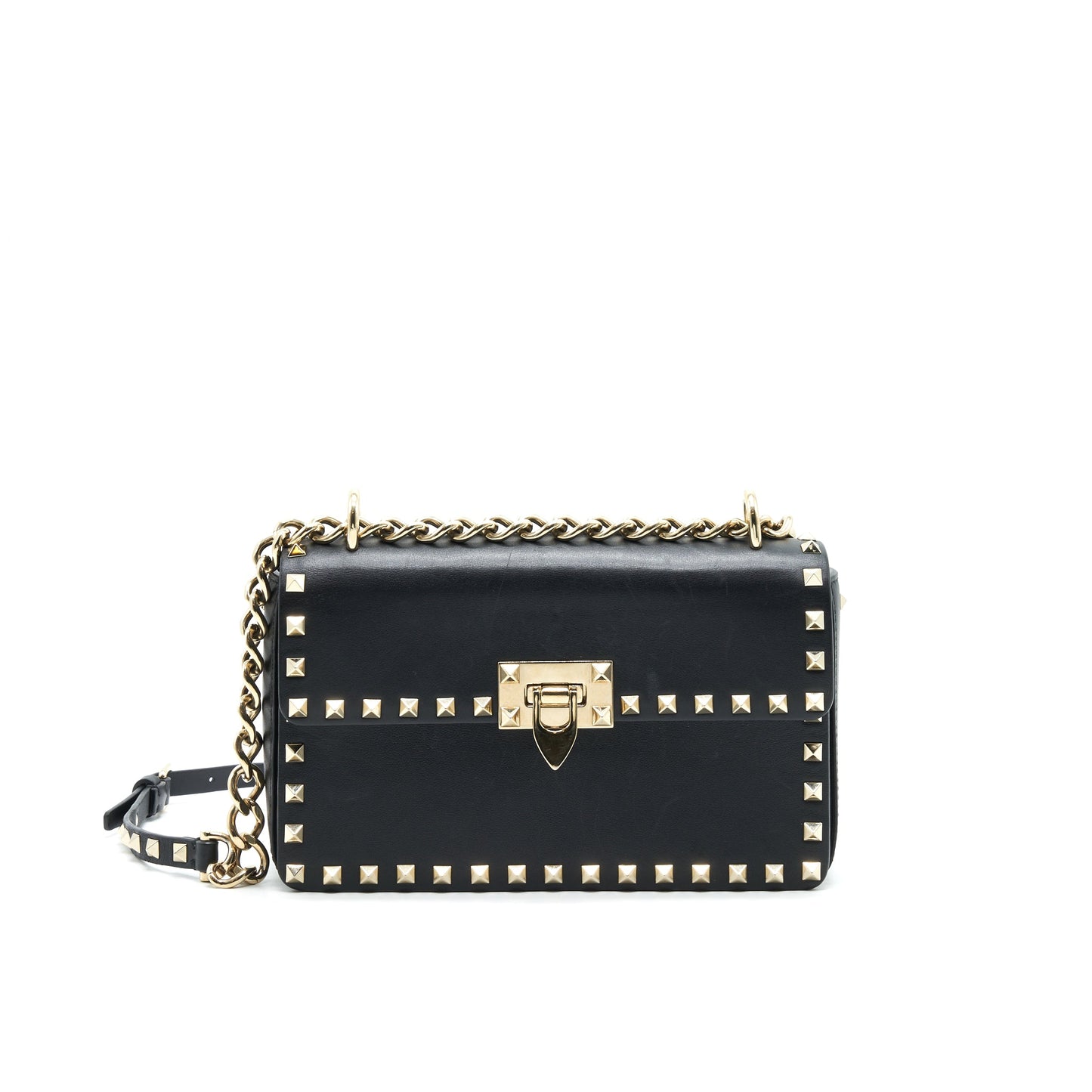 VALENTINO SMALL ROCKSTUD CROSSBODY BAG WITH CHAIN IN BLACK