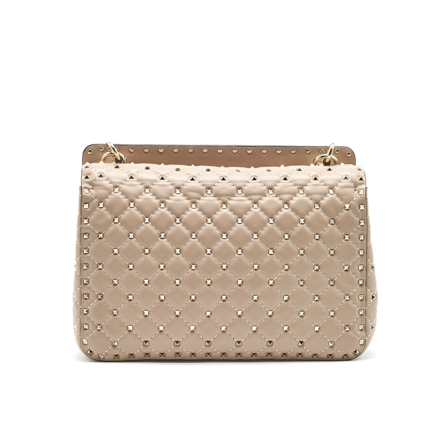 VALENTINO GARAVANI LARGE ROCKSTUD SPIKE SHOULDER BAG BEIGE LGHW