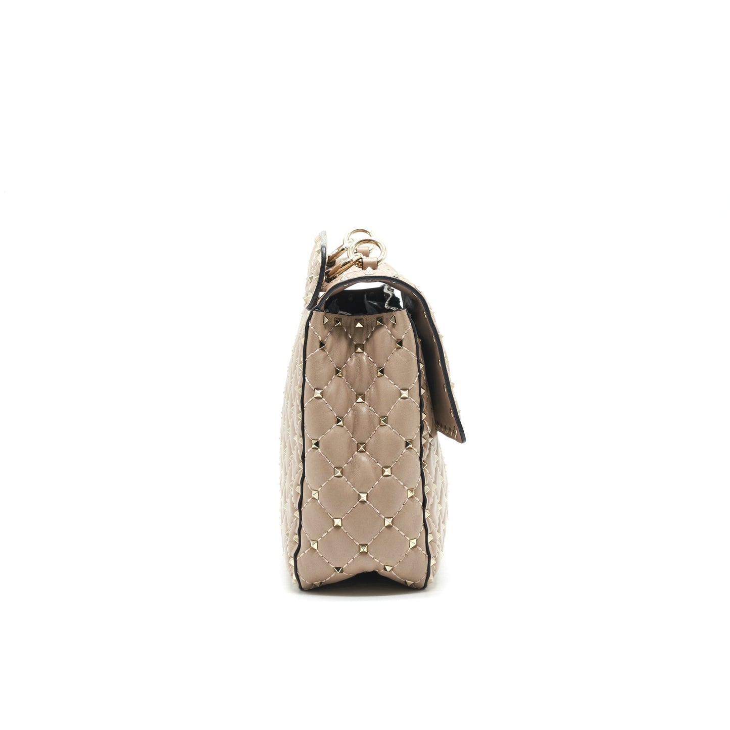 VALENTINO GARAVANI LARGE ROCKSTUD SPIKE SHOULDER BAG BEIGE LGHW