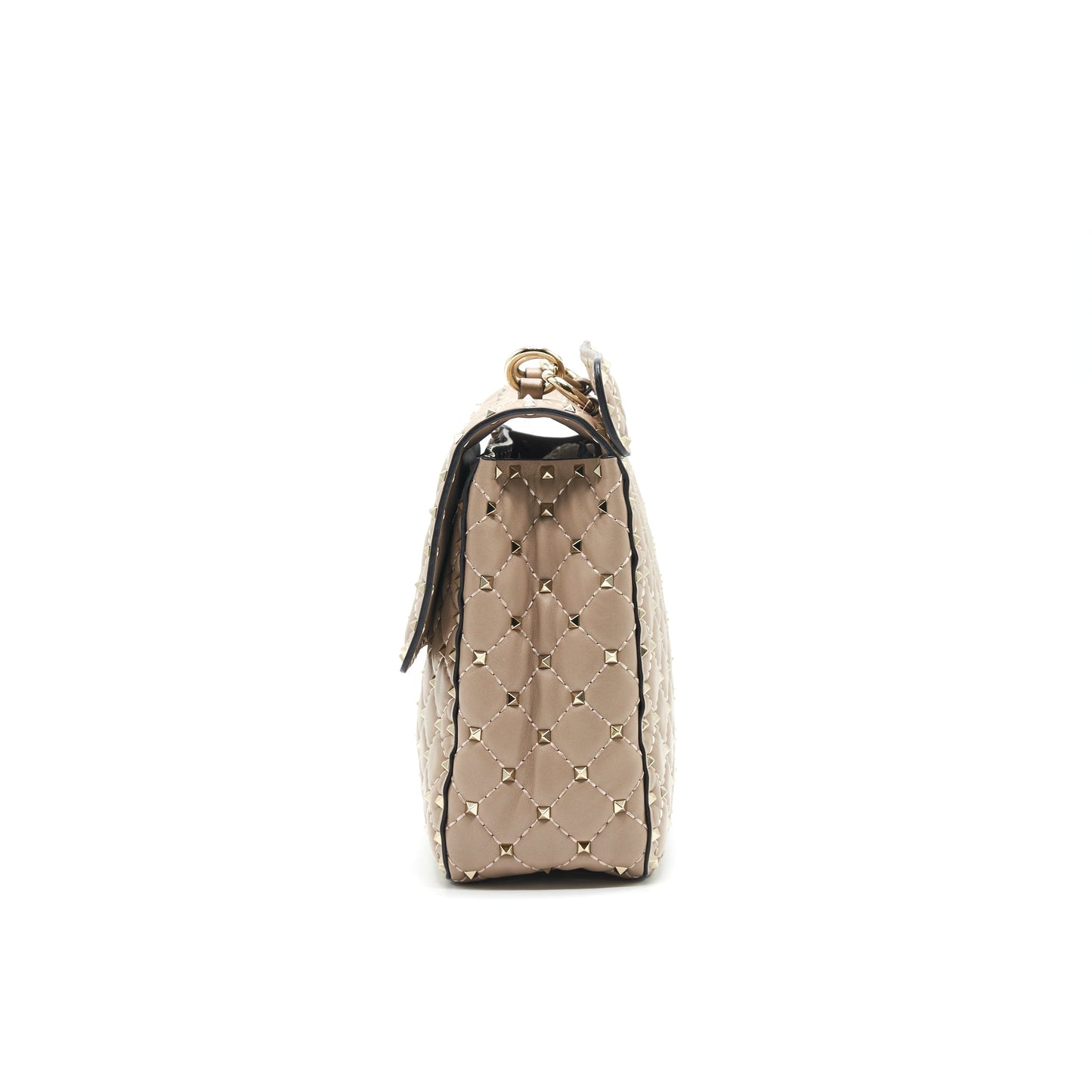 VALENTINO GARAVANI LARGE ROCKSTUD SPIKE SHOULDER BAG BEIGE LGHW
