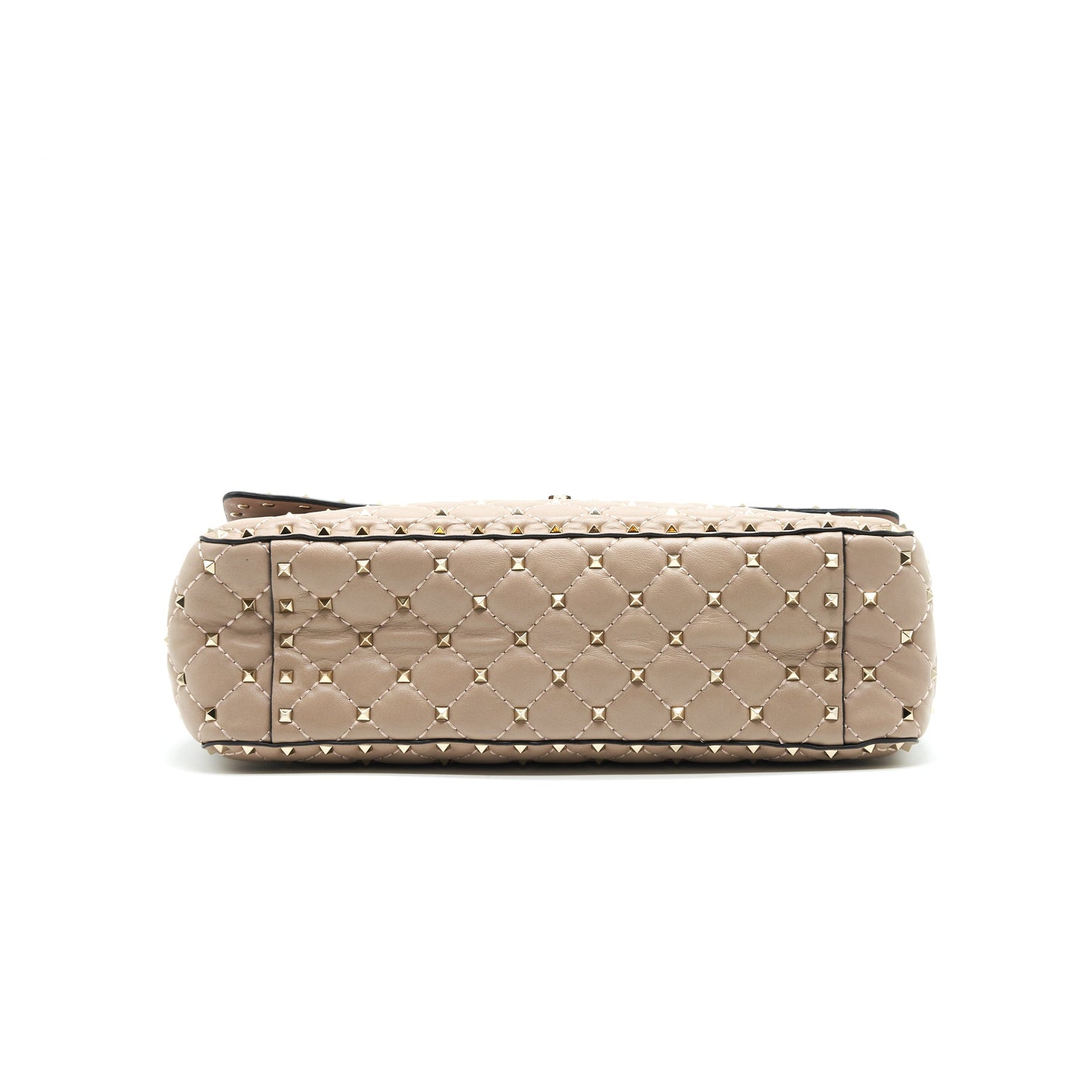 VALENTINO GARAVANI LARGE ROCKSTUD SPIKE SHOULDER BAG BEIGE LGHW