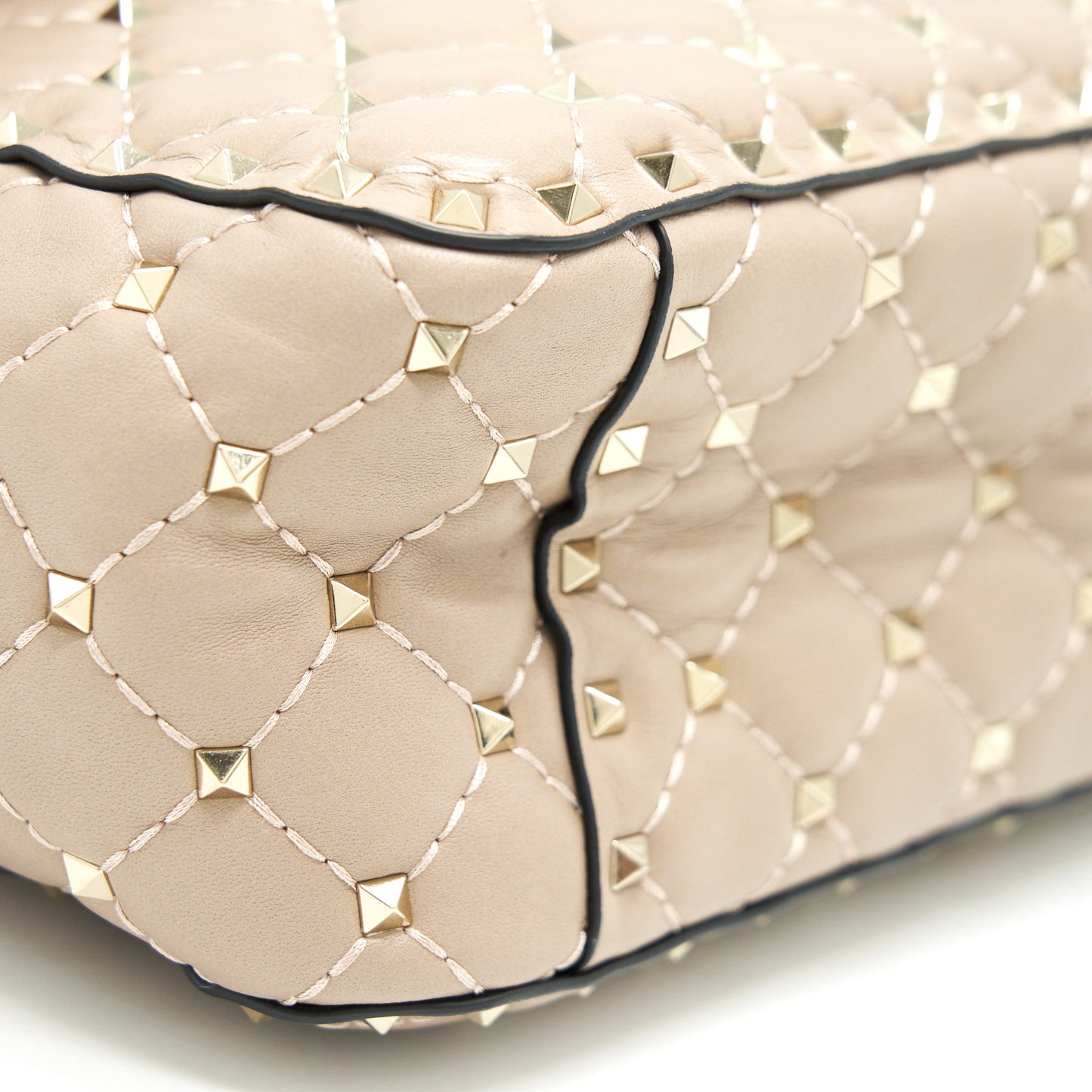 VALENTINO GARAVANI LARGE ROCKSTUD SPIKE SHOULDER BAG BEIGE LGHW