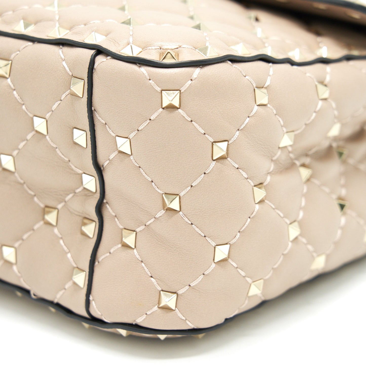 VALENTINO GARAVANI LARGE ROCKSTUD SPIKE SHOULDER BAG BEIGE LGHW