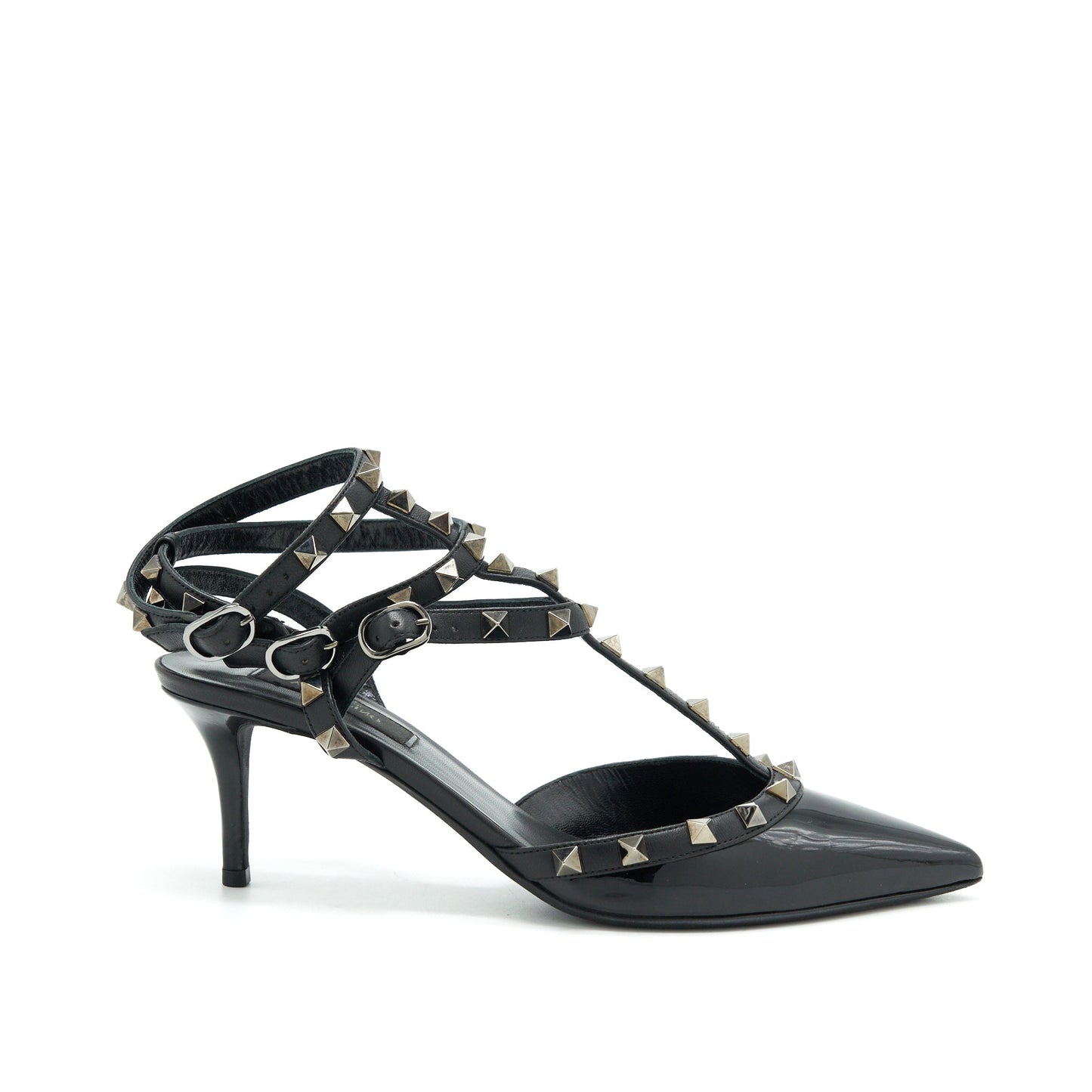Valentino Size 38.5 Rockstud Patent Caged Pump Black
