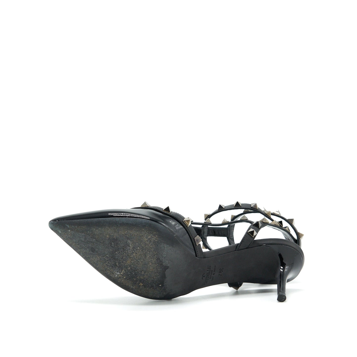 Valentino Size 38.5 Rockstud Patent Caged Pump Black