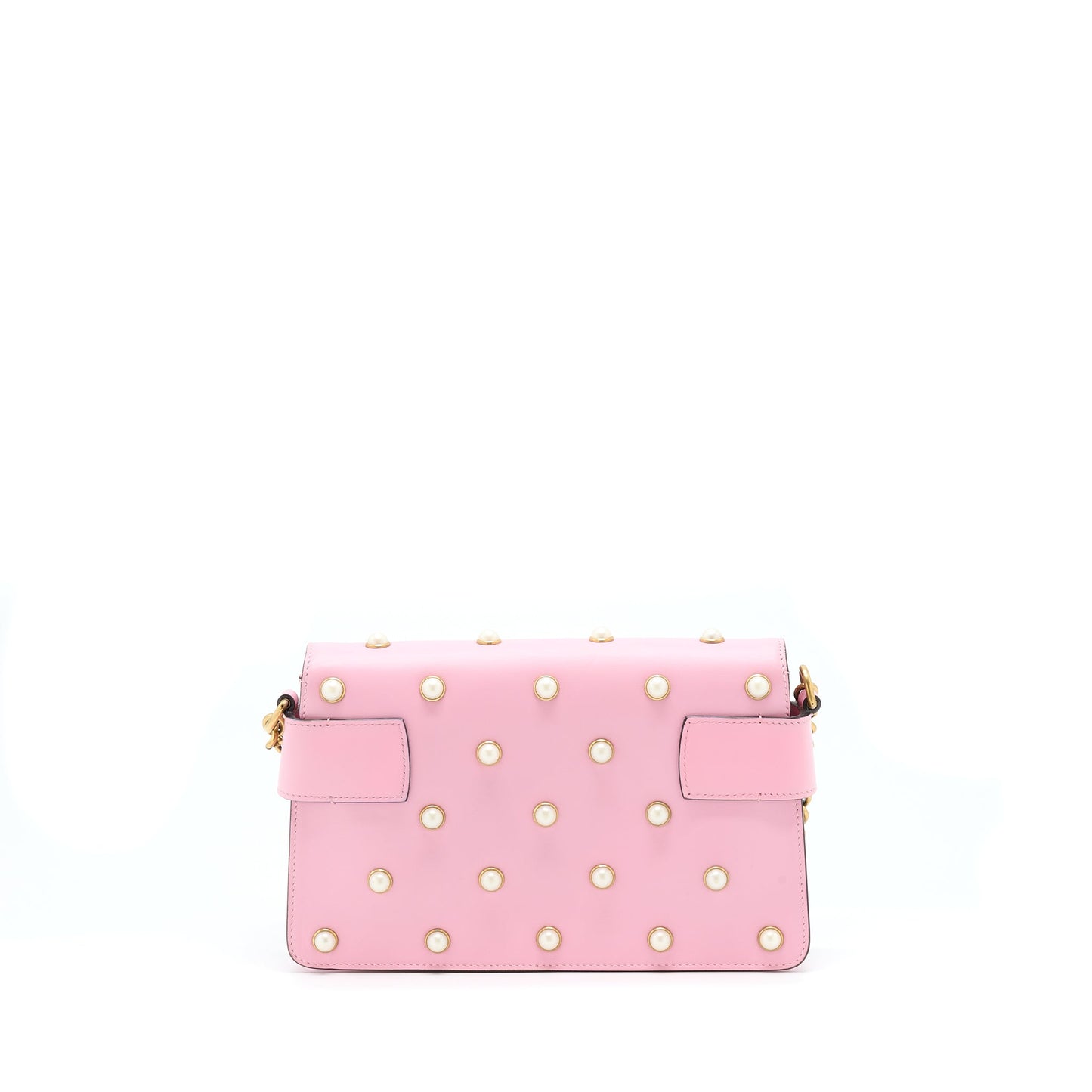 Gucci Pearl Studded Mini Broadway Bee Shoulder Bag Pink GHW