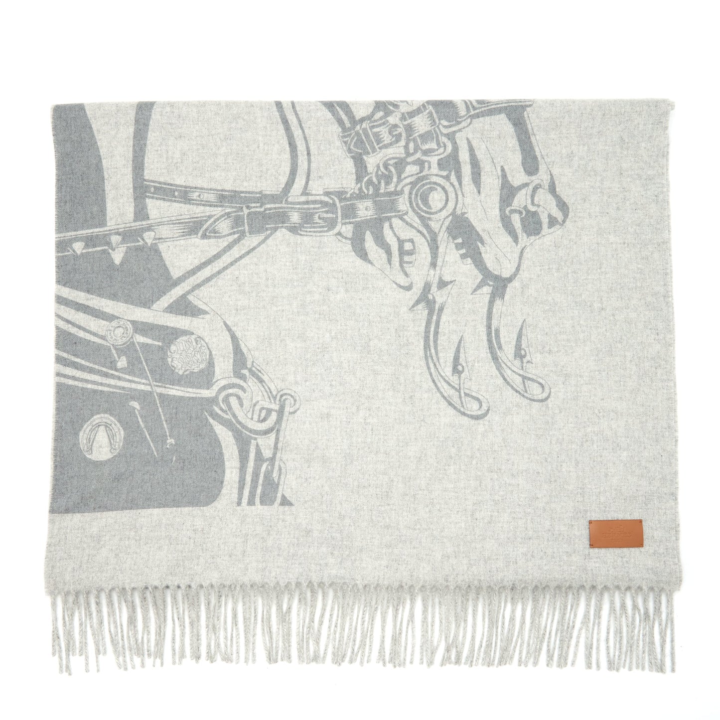 Hermes 100% Cashmere Cheval Punk Scarf/ Shawl Light Grey 60 × 200cm