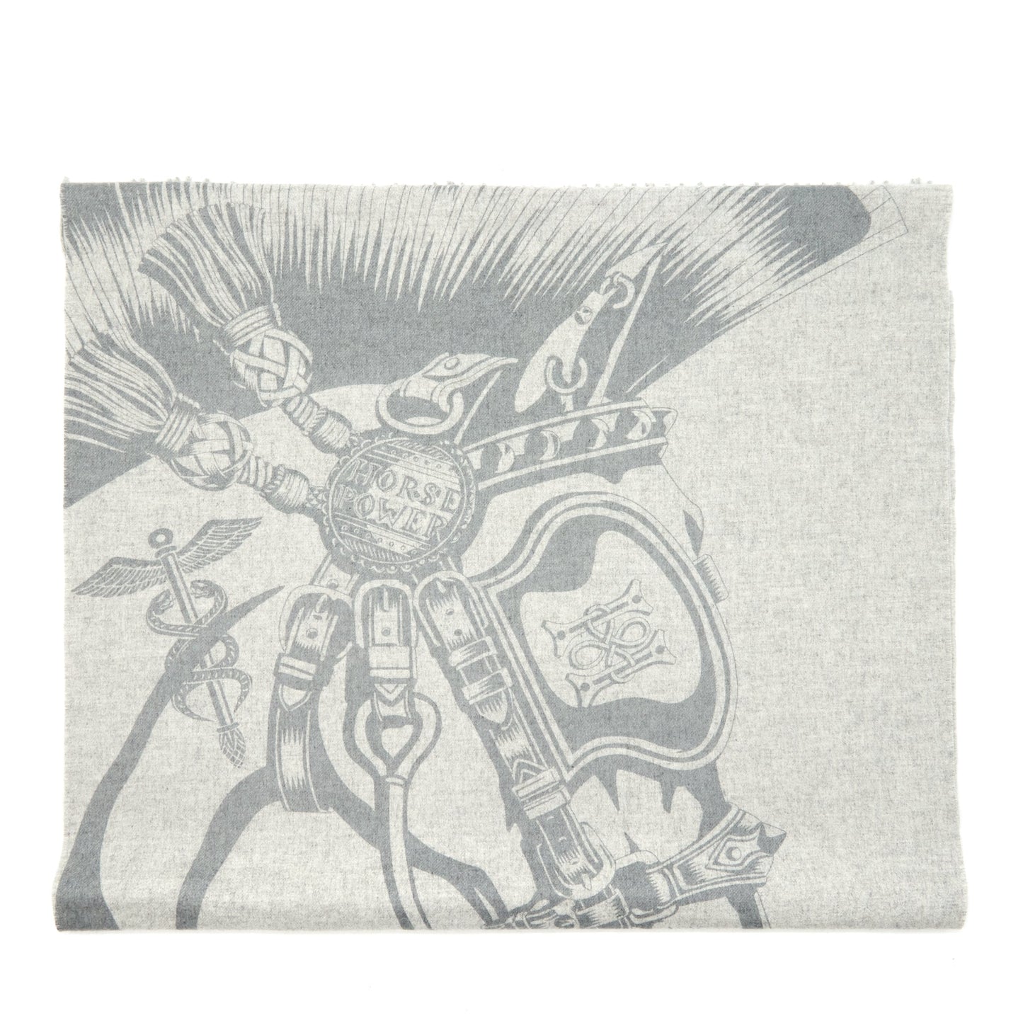 Hermes 100% Cashmere Cheval Punk Scarf/ Shawl Light Grey 60 × 200cm