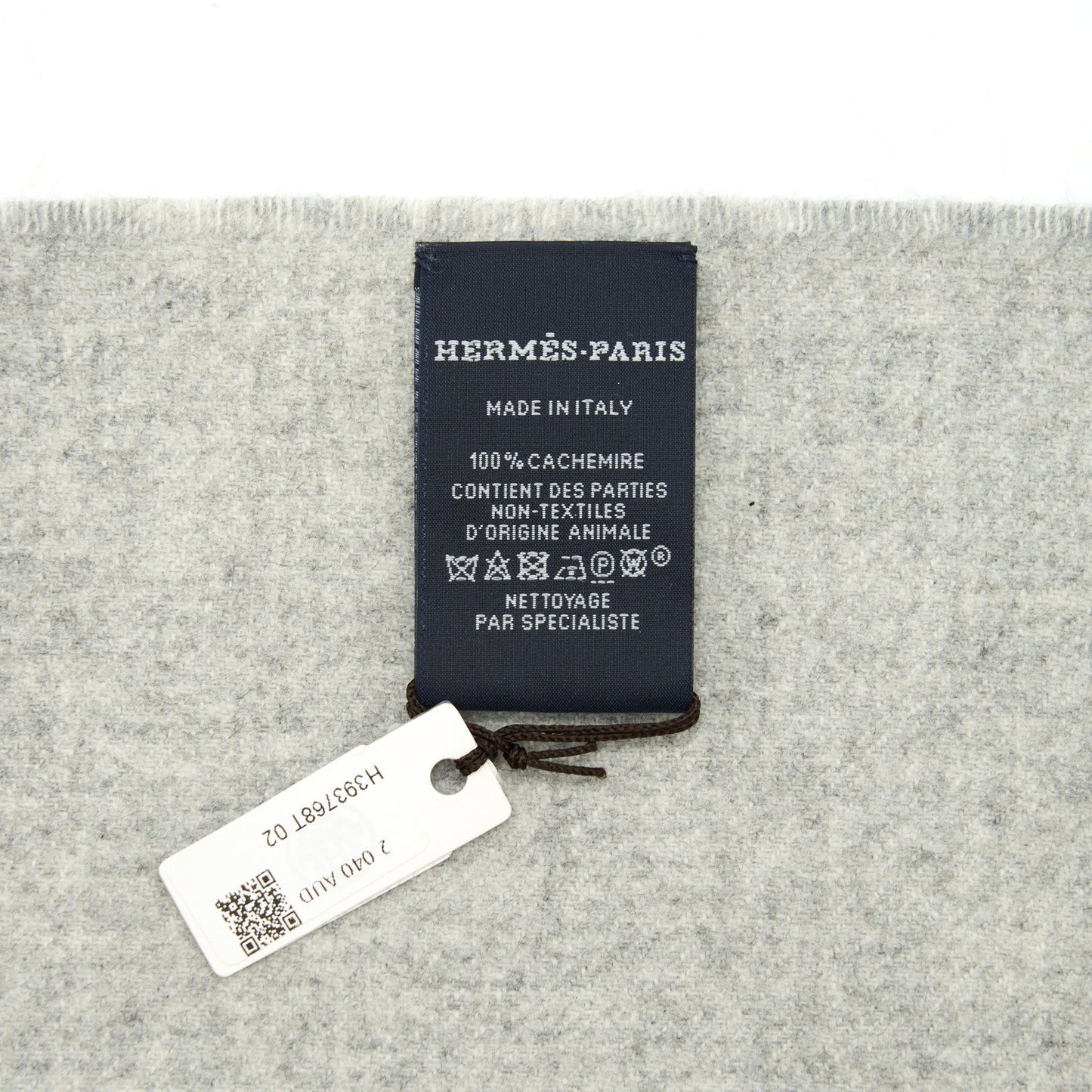 Hermes 100% Cashmere Cheval Punk Scarf/ Shawl Light Grey 60 × 200cm