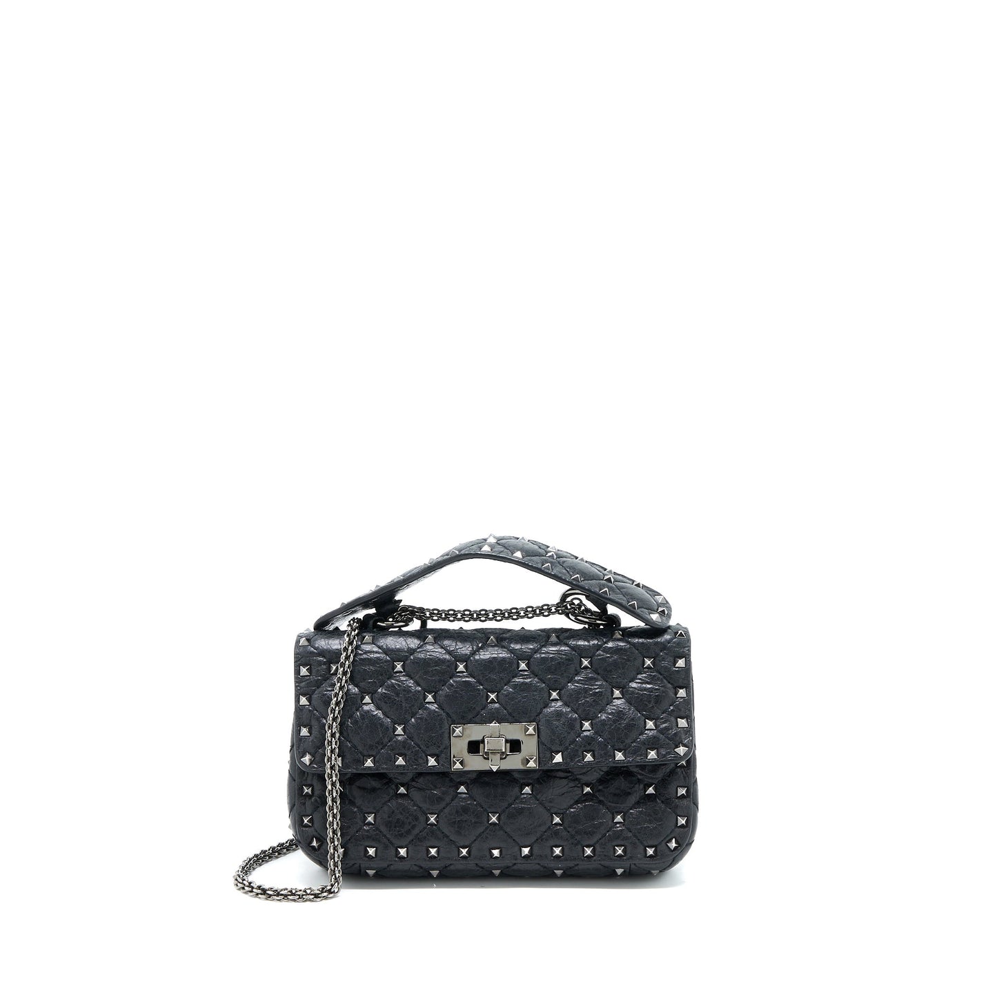 Valentino Rockstud Top Handle Flap Bag with Chain Black SHW