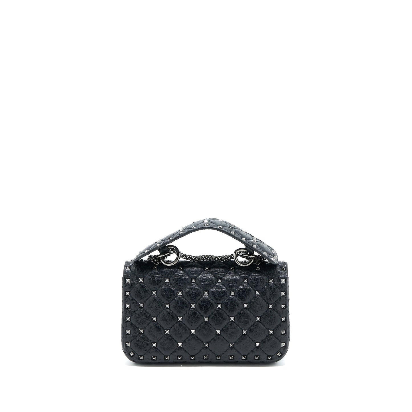 Valentino Rockstud Top Handle Flap Bag with Chain Black SHW