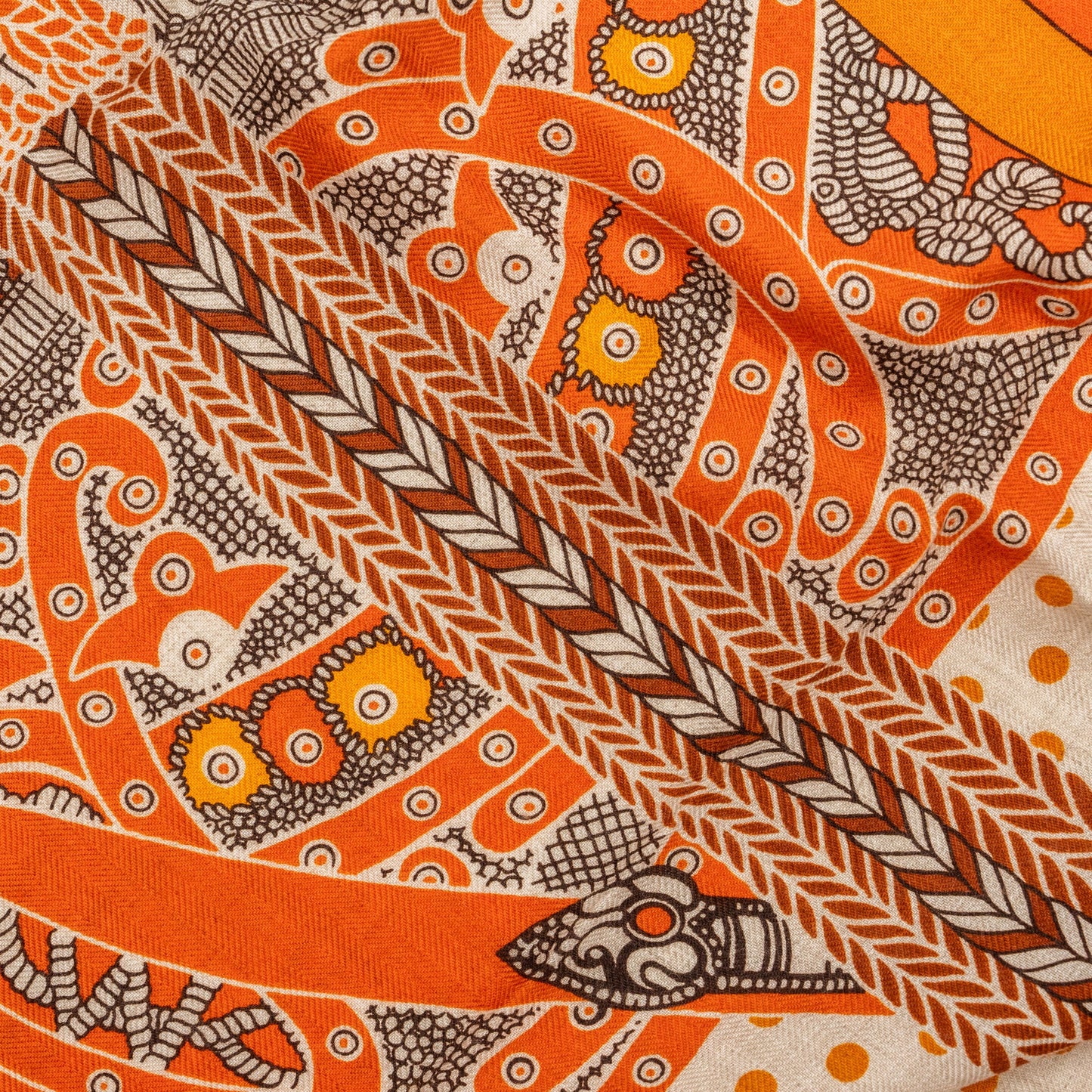 Hermes 140cm Soie Selle De Scarf Cashmere Orange/Roux/Naturel