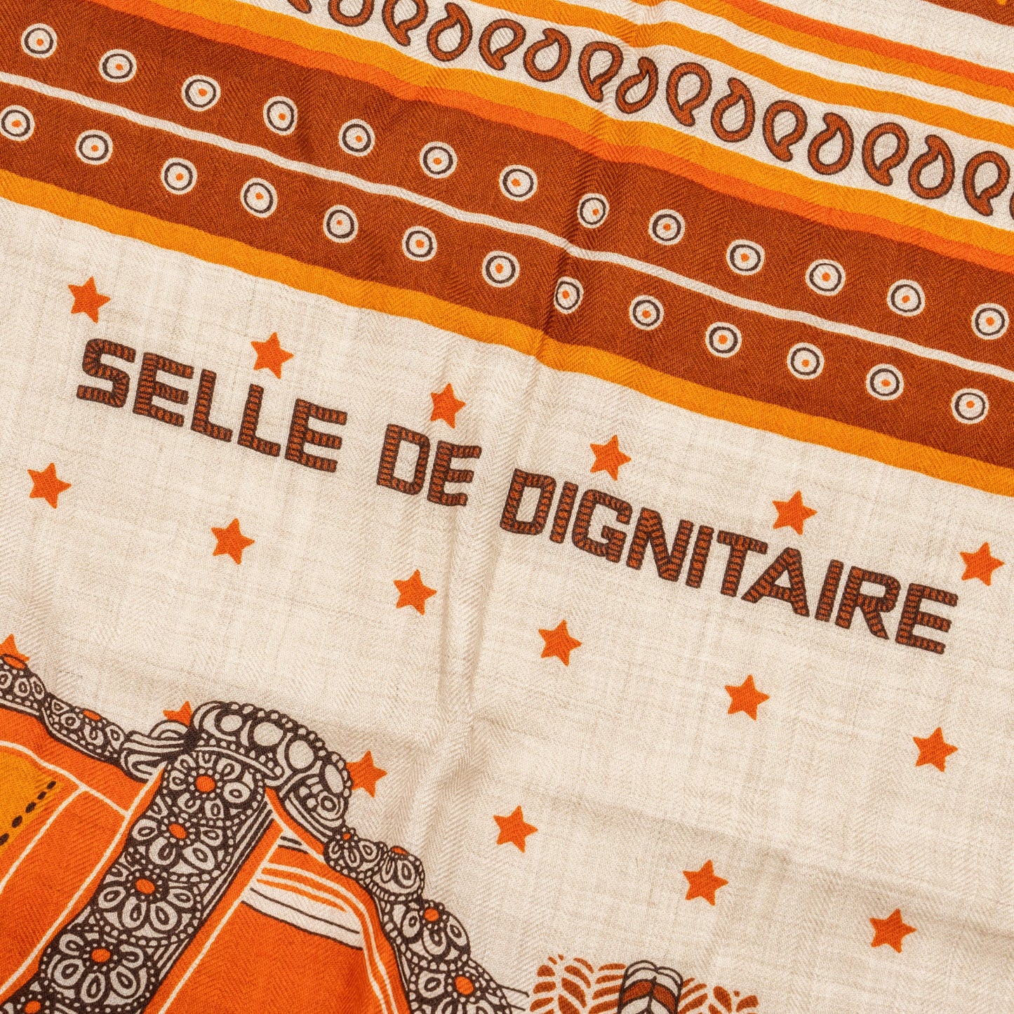 Hermes 140cm Soie Selle De Scarf Cashmere Orange/Roux/Naturel