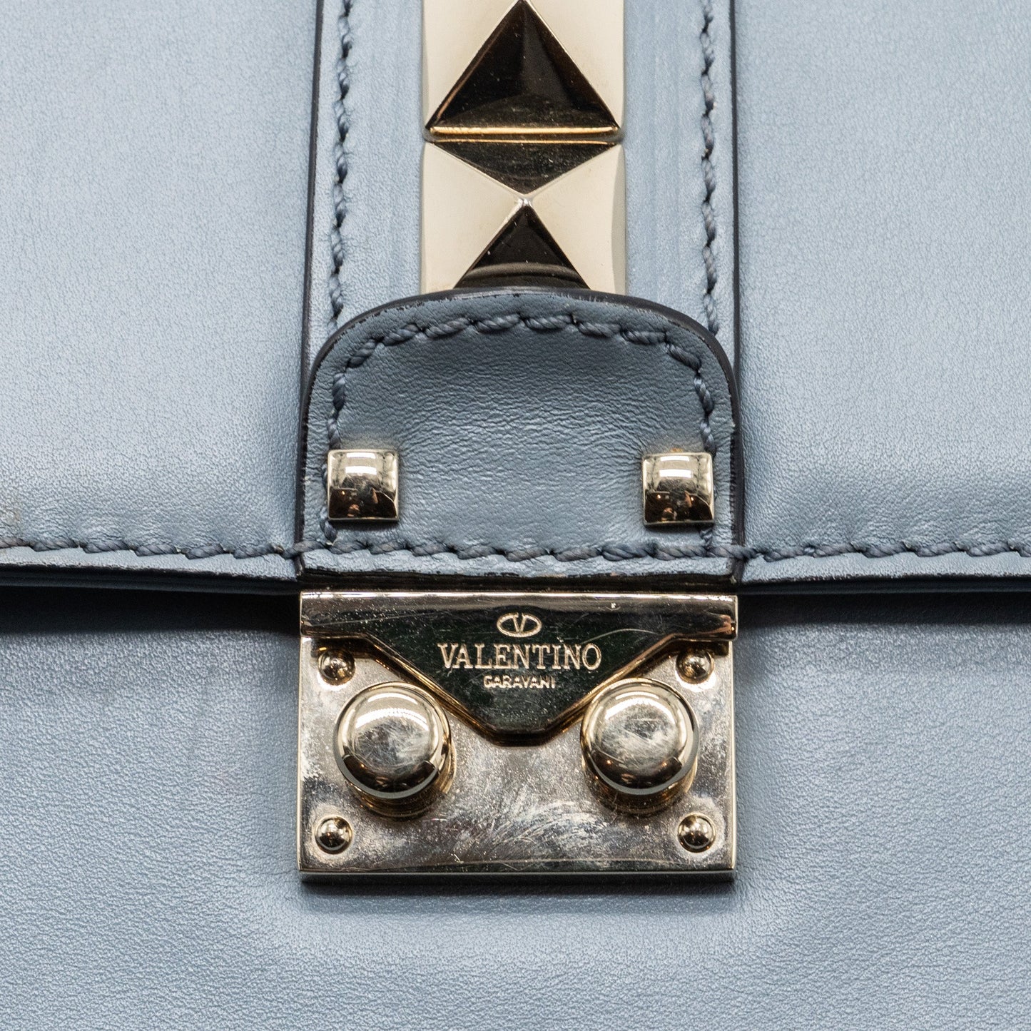 Valentino Garavani Rockstud Glam Lock Chain Bag Leather Light Blue LGHW