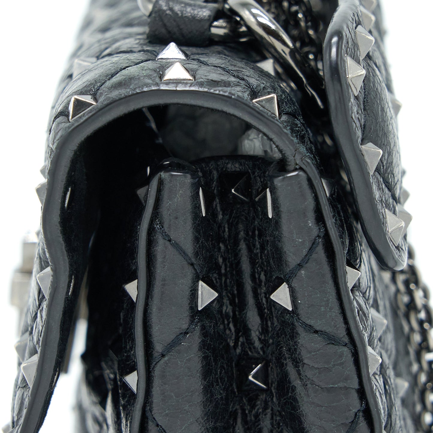 Valentino Rockstud Top Handle Flap Bag with Chain Black SHW