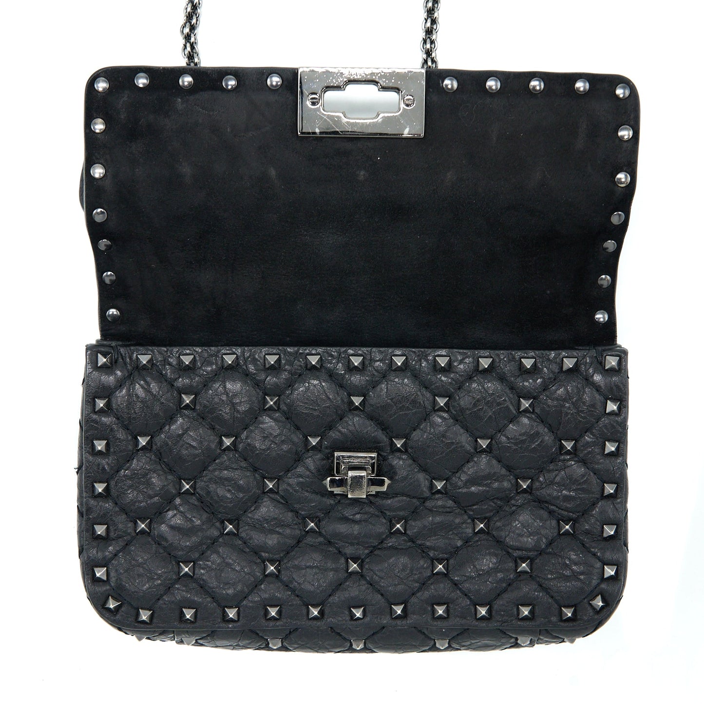 Valentino Rockstud Top Handle Flap Bag with Chain Black SHW