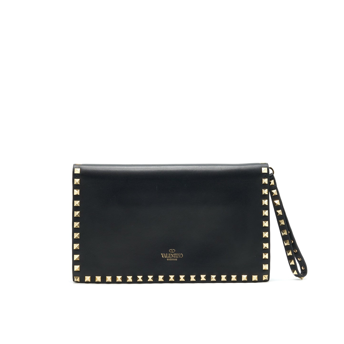 VALENTINO GARAVANI ROCKSTUD LEATHER CLUTCH BAG BLACK