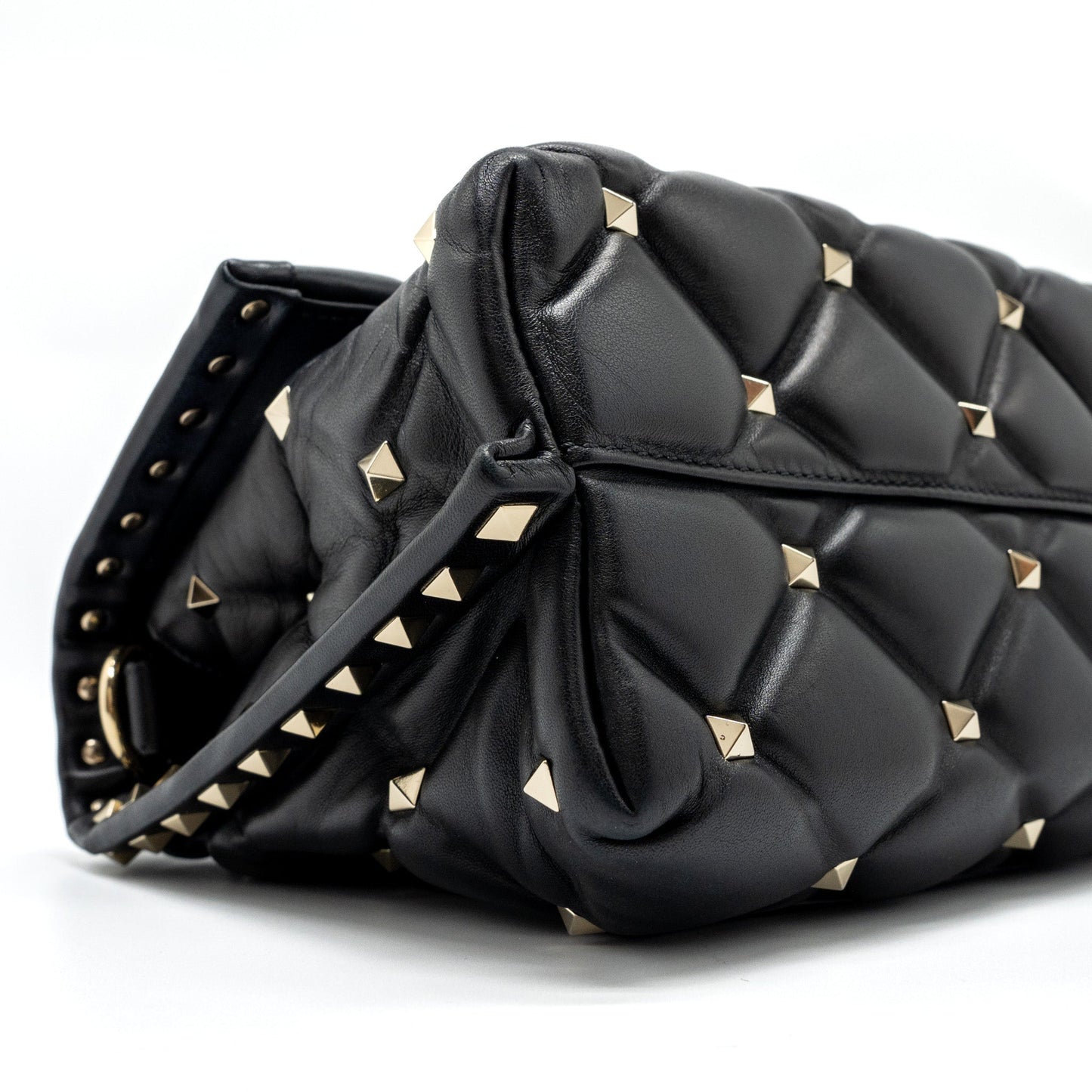 Valentino Top Handle Quilted Candystud Flap Bag Lambskin Black LGHW