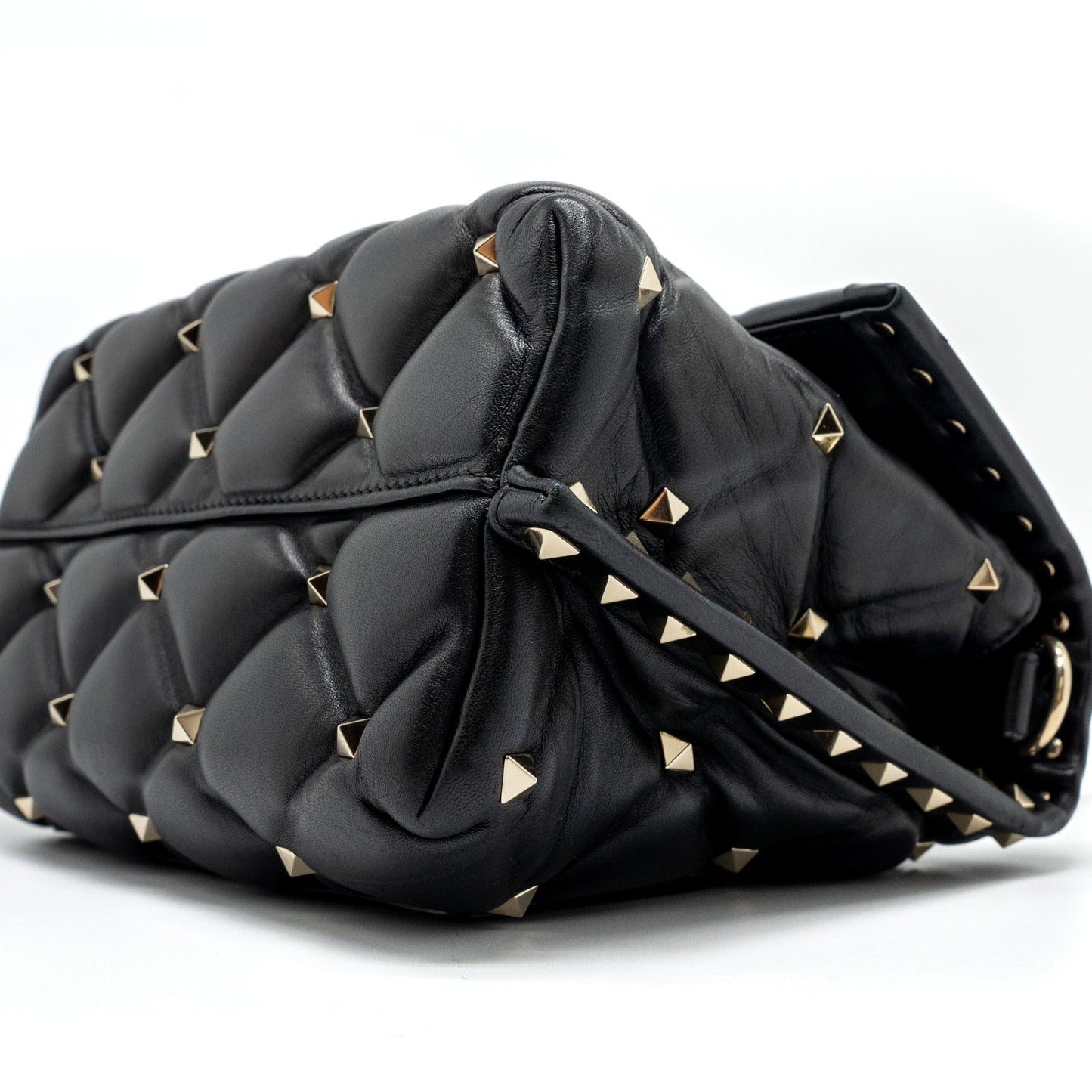 Valentino Top Handle Quilted Candystud Flap Bag Lambskin Black LGHW
